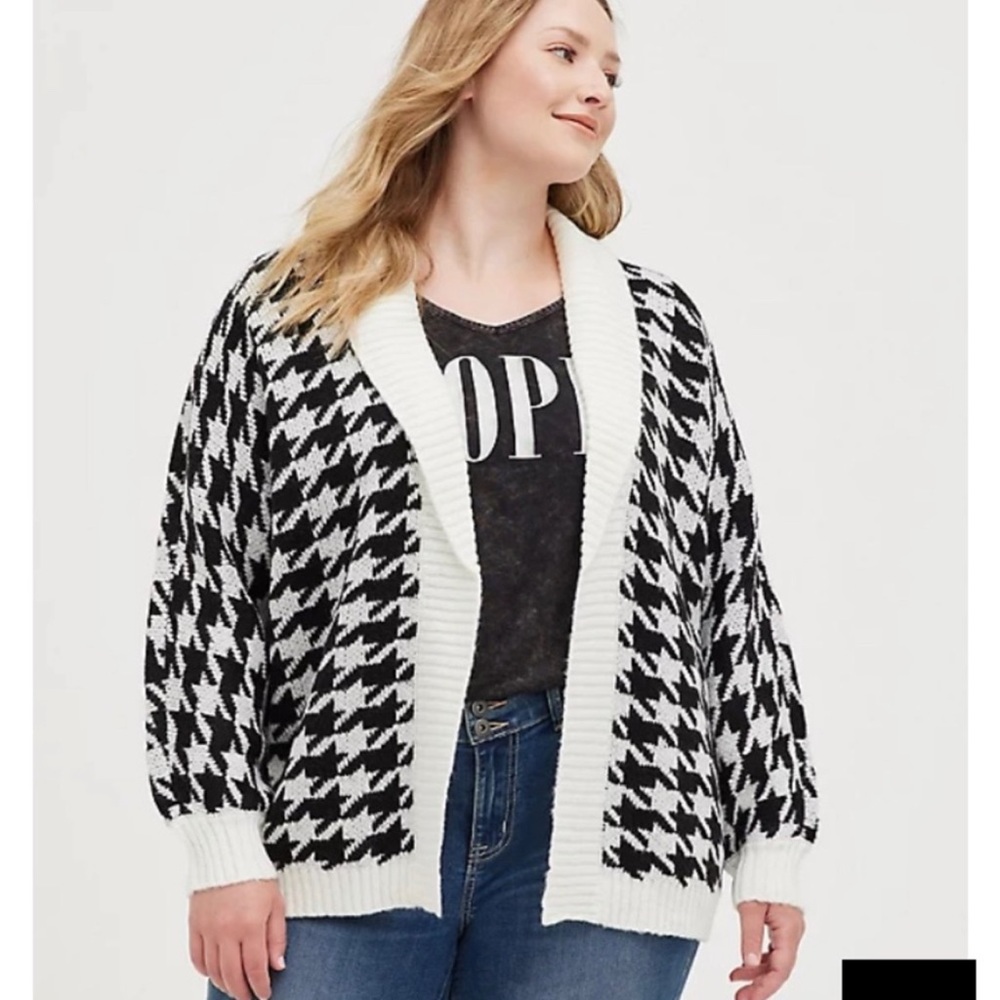 Torrid - Houndstooth Open Front Cardigan Sweater